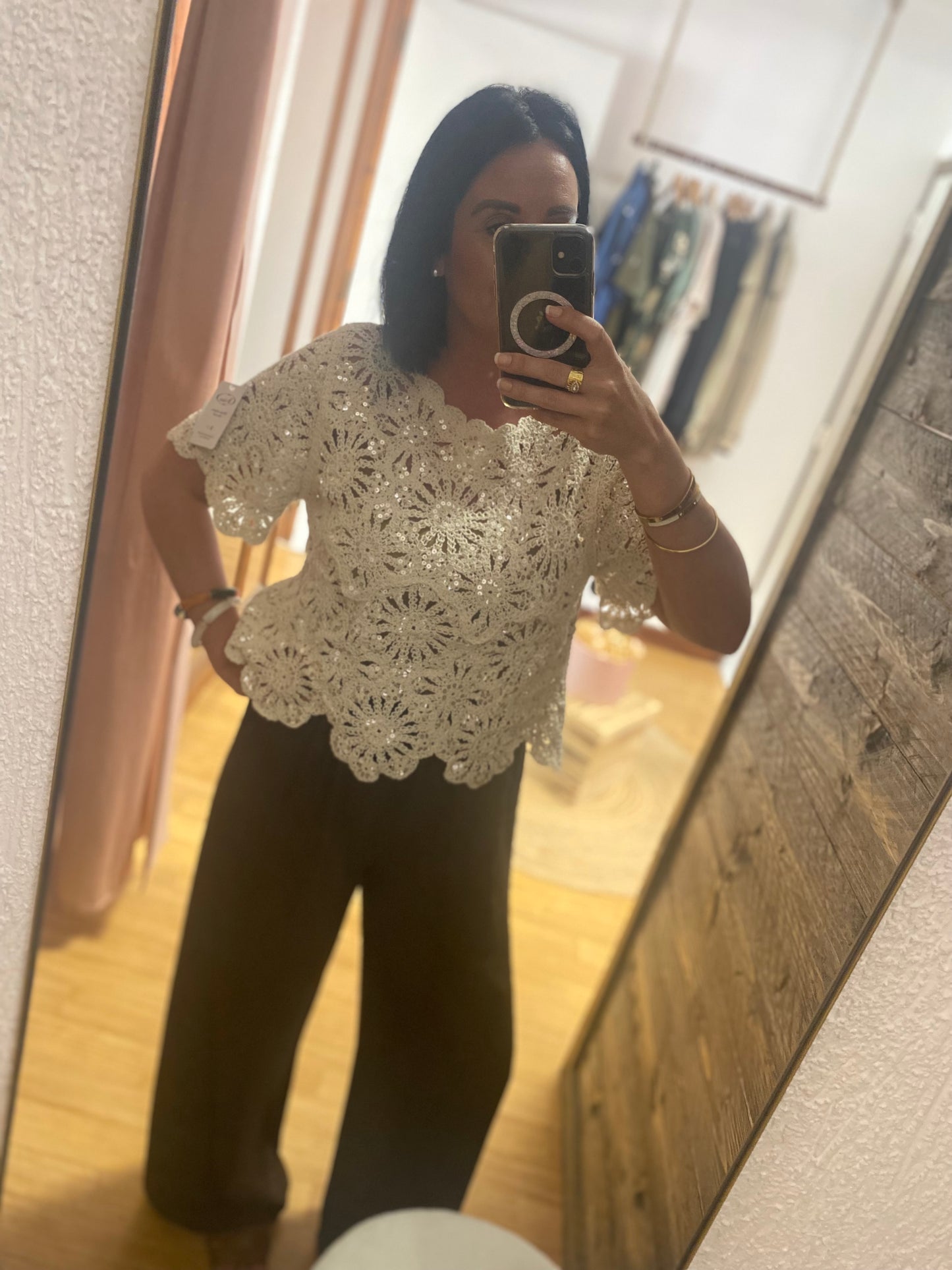 Pull crochet pailleté