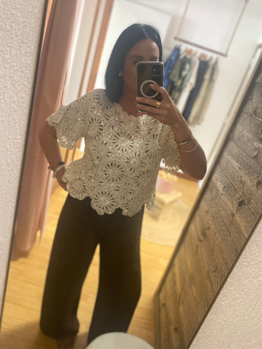 Pull crochet pailleté